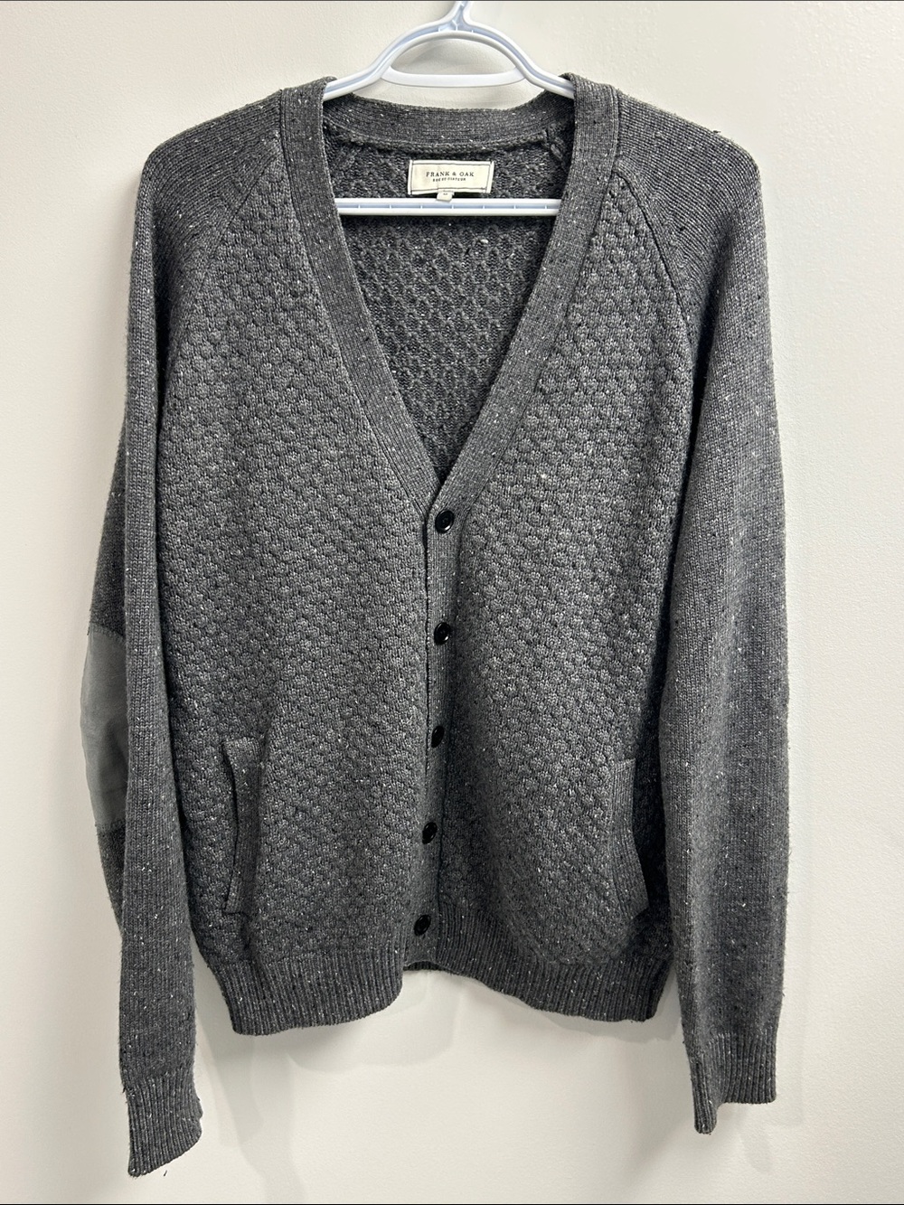 Frank & Oak Men's Dark Gray Textured Button-Front Cardigan